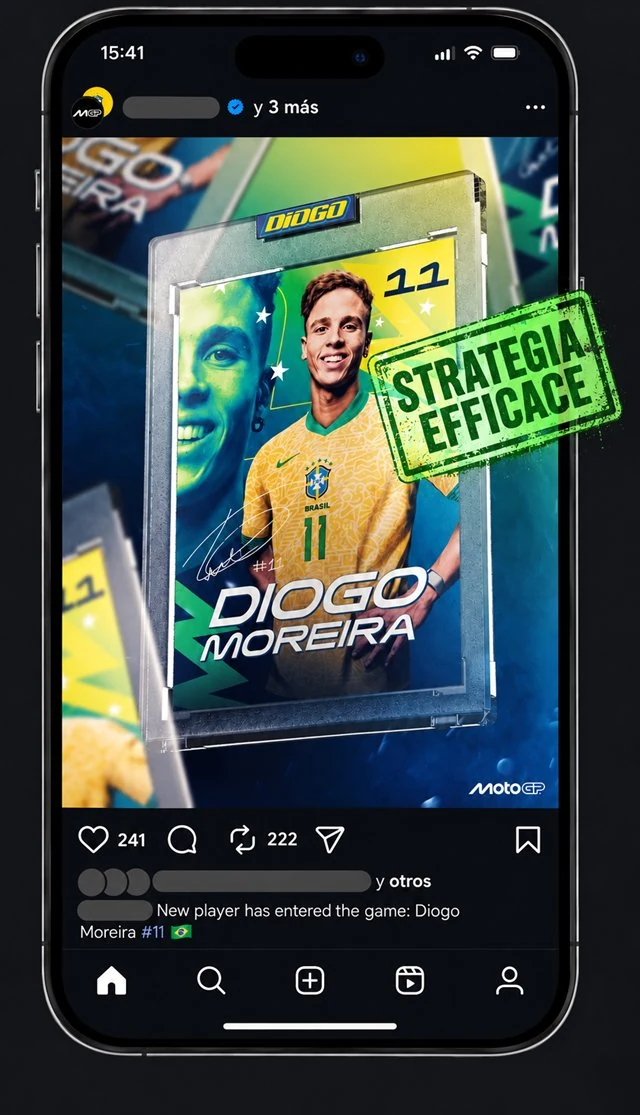 Post Instagram di Diogo Moreira con timbro verde STRATEGIA EFFICACE